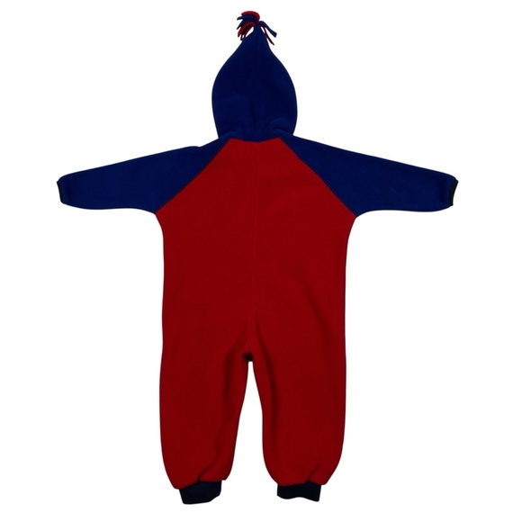 Vintage 90s LL Bean Kids Red & Blue Fleece Snow Suit Bunting One Piece Hooded - Picture 4 of 15